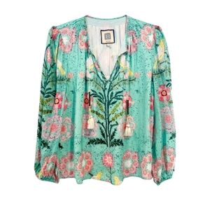 Alicia Bell Naomi Top Green Pink Bird NWT  Size S